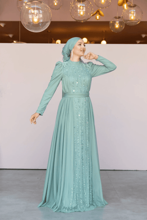 Smile Tesettür Abiye - FioraofDress - tesettur - abiye - 44 - mint - hijab - evening - dress