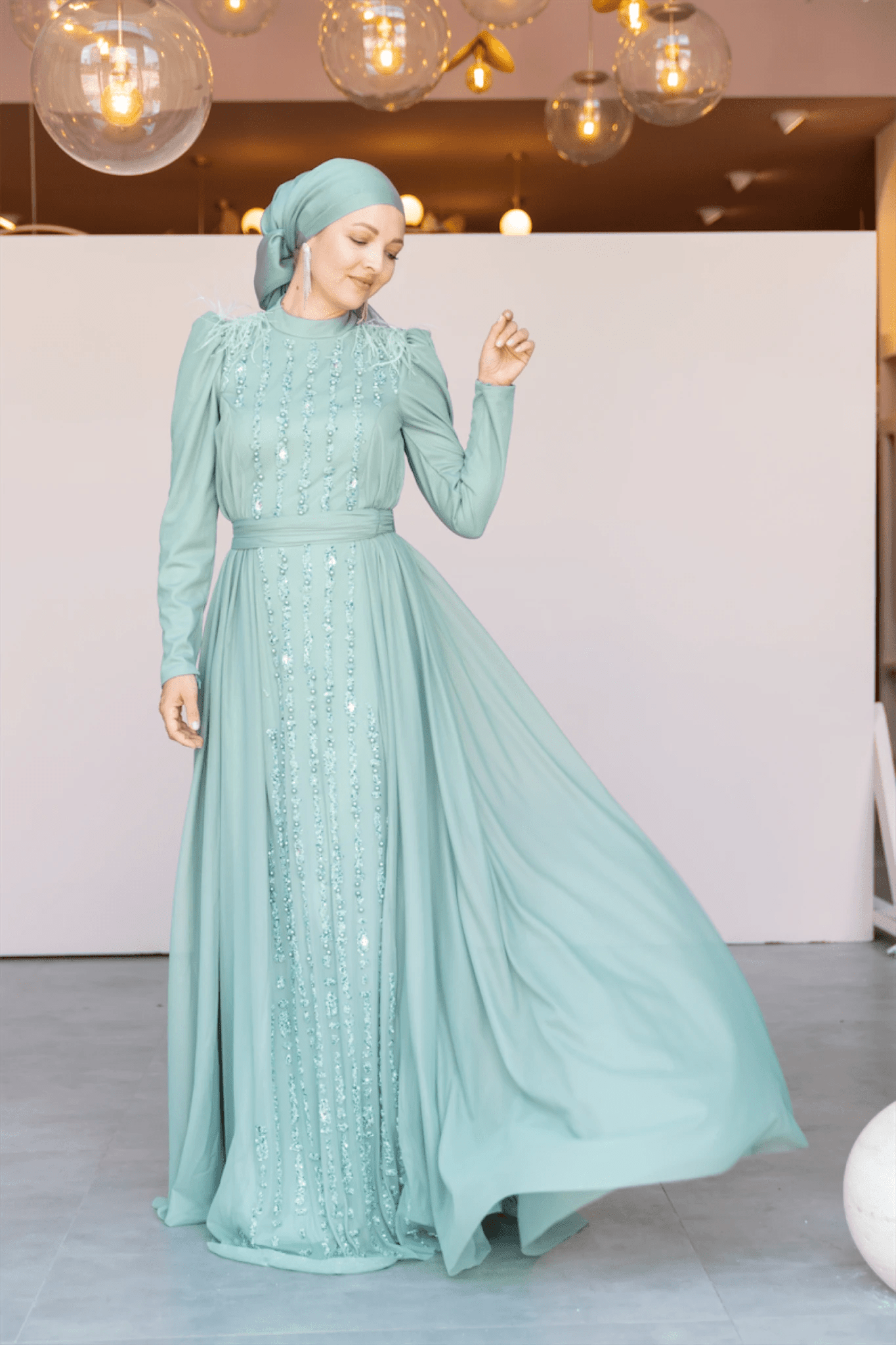 Smile Tesettür Abiye - FioraofDress - tesettur - abiye - 44 - mint - hijab - evening - dress