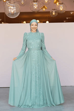 Smile Tesettür Abiye - FioraofDress - tesettur - abiye - 44 - mint - hijab - evening - dress
