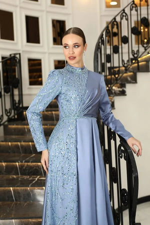 Sultan Tesettür Abiye - FioraofDress - tesettur - abiye - İNDİGO - 36 - hijab - evening - dress