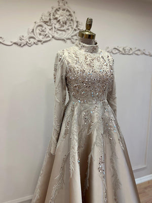 Victoria Tesettür Abiye Gold - FioraofDress - tesettur - abiye - 48 - GOLD - hijab - evening - dress