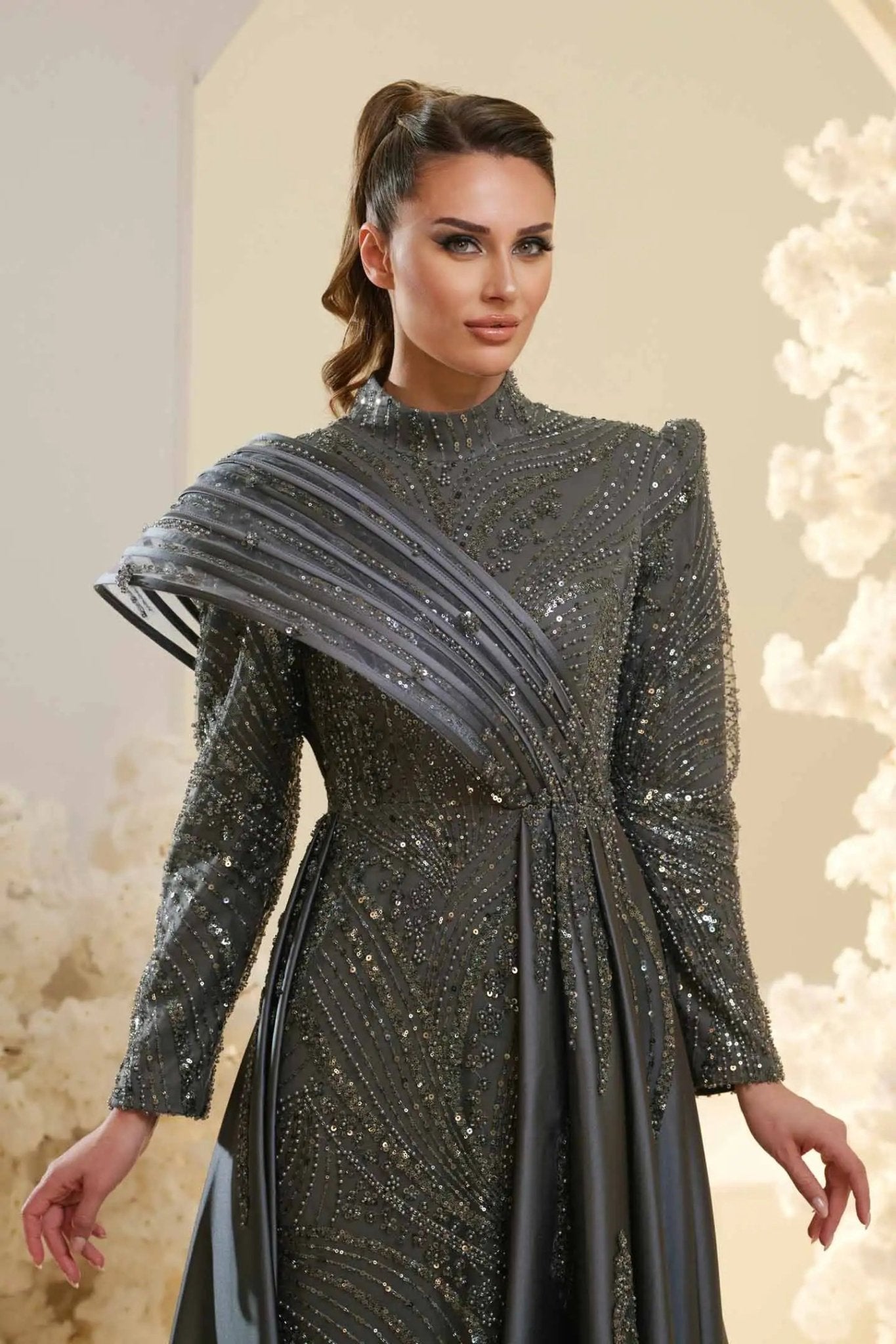 Violet Tesettür Abiye - FioraofDress - tesettur - abiye - Antrasit - 38 - hijab - evening - dress