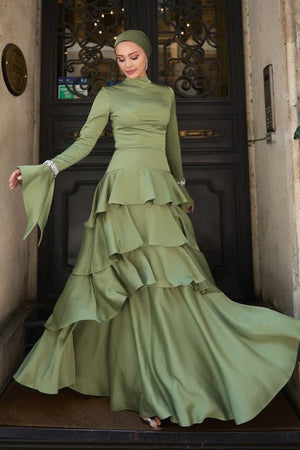 Zümra Taşlı Tesettür Abiye - FioraofDress - tesettur - abiye - HAKİ - 36 - hijab - evening - dress