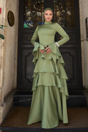 Zümra Taşlı Tesettür Abiye - FioraofDress - tesettur - abiye - HAKİ - 36 - hijab - evening - dress